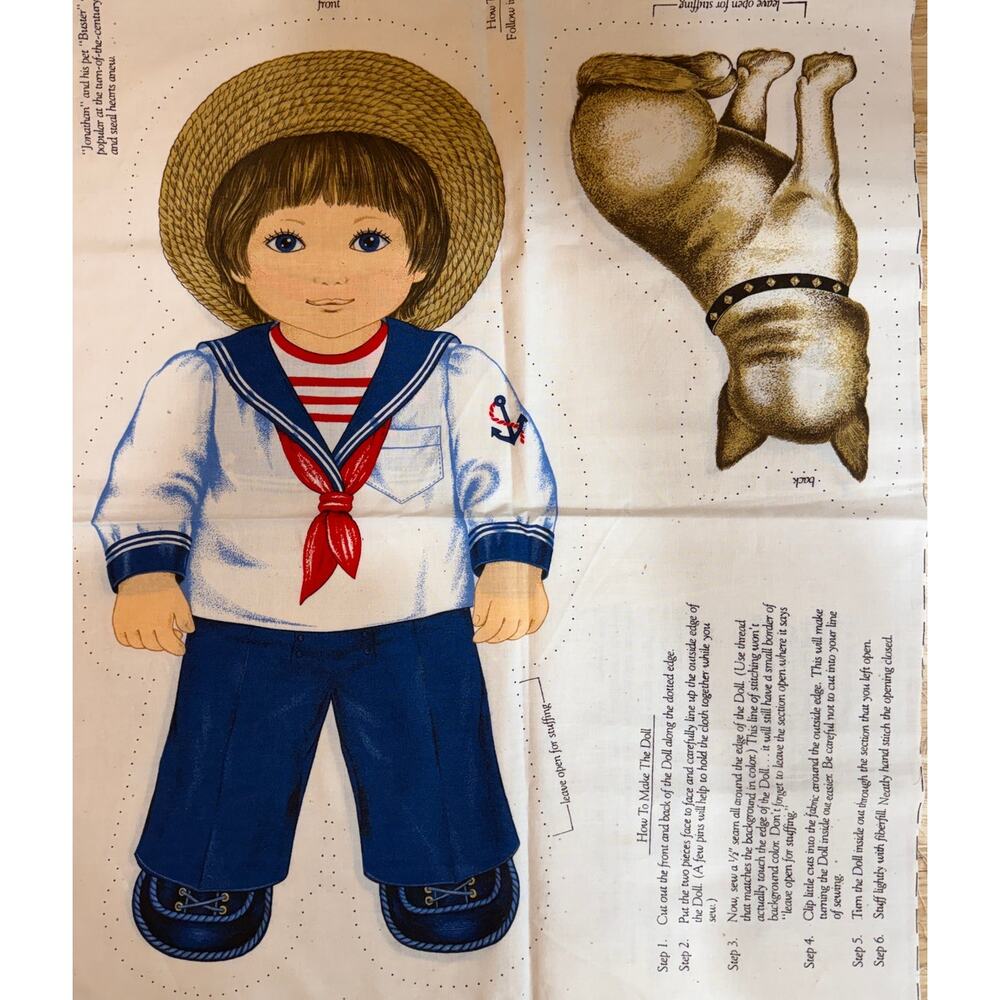 Vintage Cranston Jonathan & Buster Fabric Panel Boy & Dog 19"